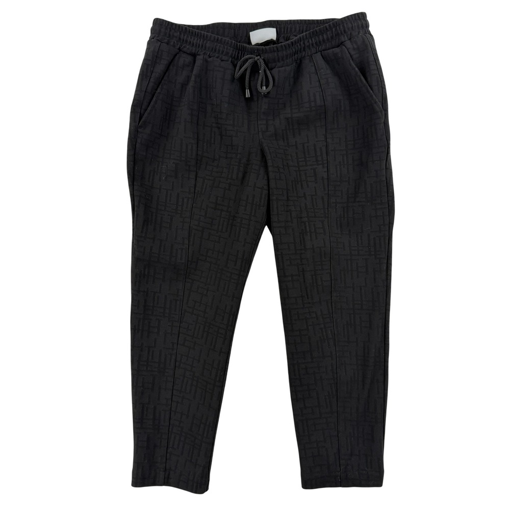 Allison Izu Pants Womens L Black Ponte Geometric Jogger Tapered Elastic Waist
